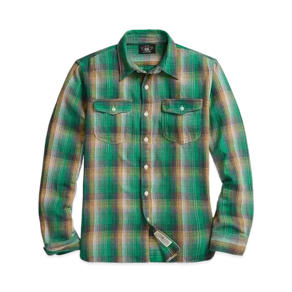 RRL Ralph Lauren Check Twill Work Shirt "Green"