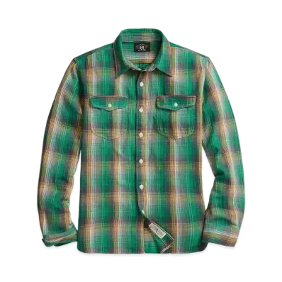 RRL Ralph Lauren Check Twill Work Shirt "Green"