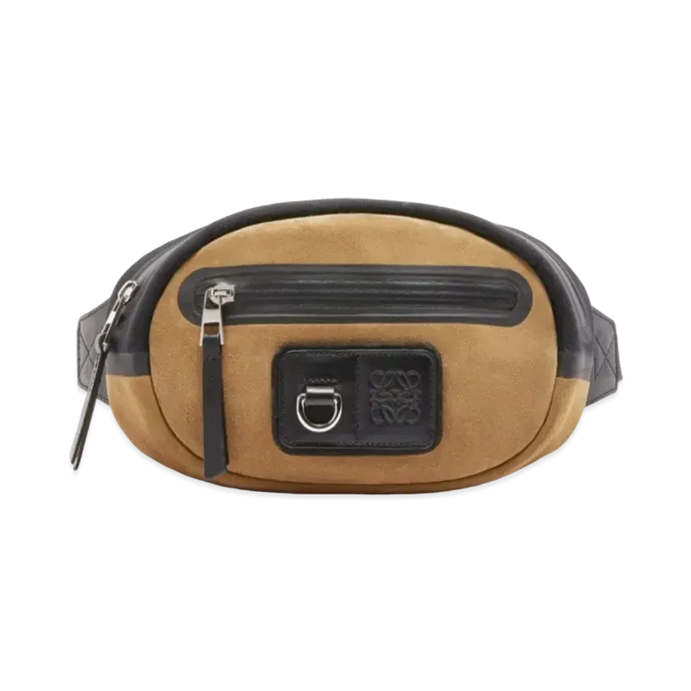 LOEWE Round Bumbag In Recycled Canvas And Suede "Black / Dark Gold"