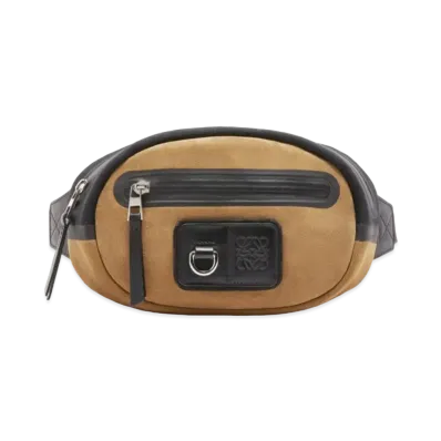 LOEWE Round Bumbag In Recycled Canvas And Suede "Black / Dark Gold"