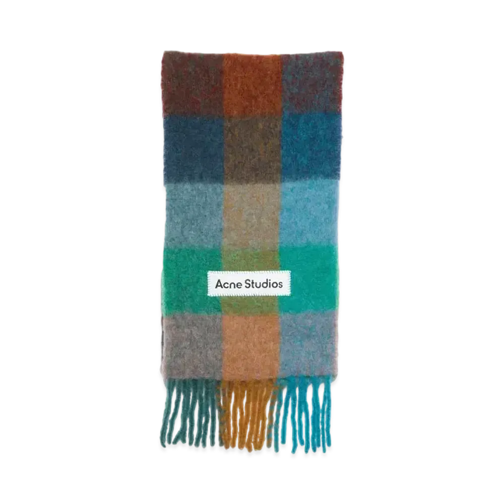 Acne Studios Mohair Check Scarf "Turquoise/Camel/Blue"