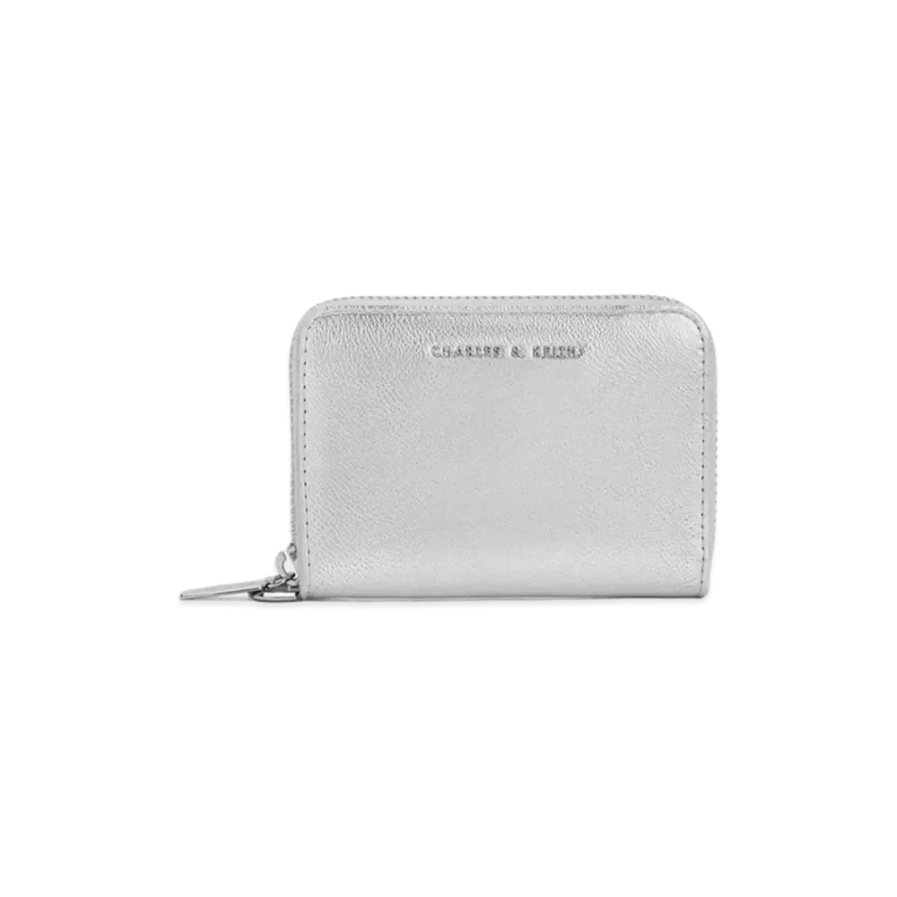CHARLES & KEITH Metallic Zip Around Wallet "Silver"