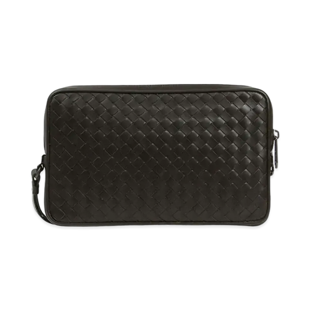 Bottega Veneta Leather Clutch Bag "Dark Brown"