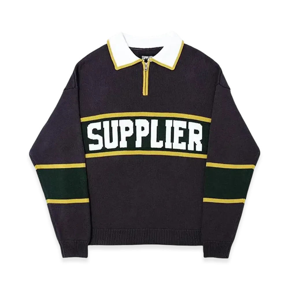 SUPPLIER College Logo Half Zip C-Logo Knit "Charcoal"