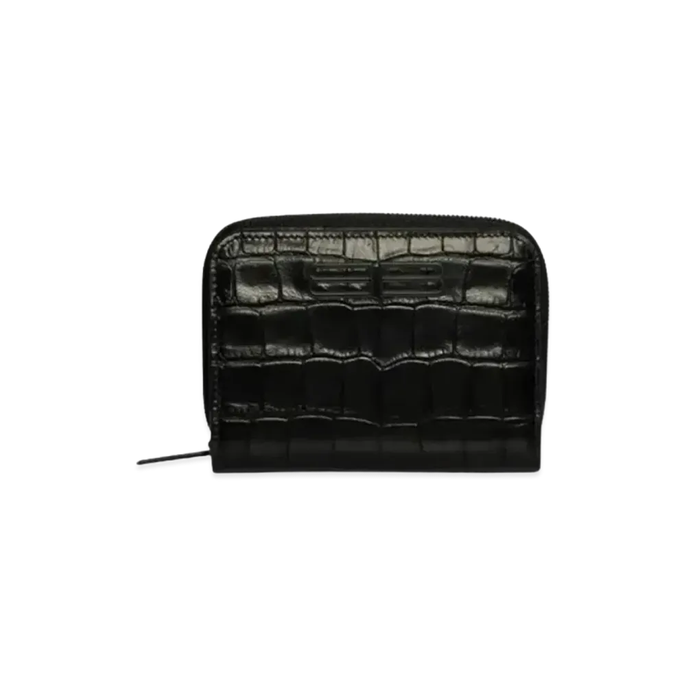 BALENCIAGA Gossip Bifold Compact Ultra-Soft Croc-Embossed Calfskin "Black"