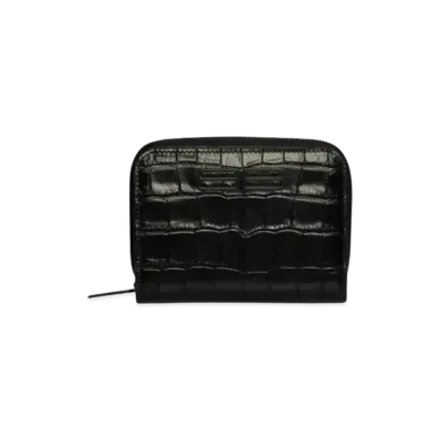 BALENCIAGA Gossip Bifold Compact Ultra-Soft Croc-Embossed Calfskin "Black"