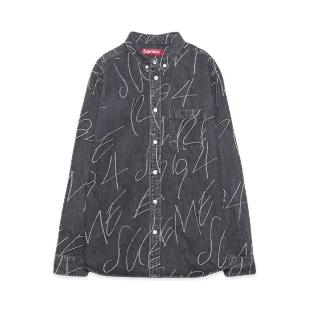 Supreme Handwriting Jacquard Denim Shirt "Washed Black"