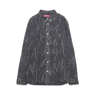 Supreme Handwriting Jacquard Denim Shirt "Washed Black"