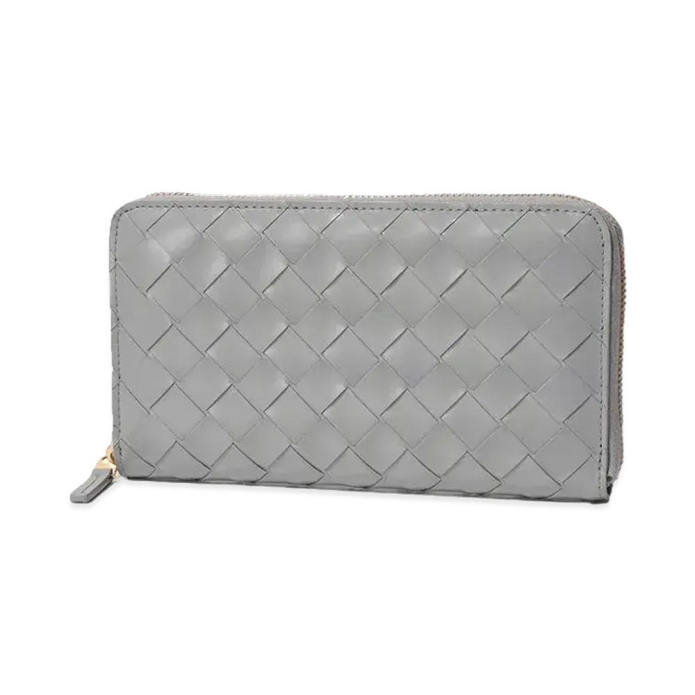 Bottega Veneta Intrecciato Calfskin Zip Around Wallet "Concrete"