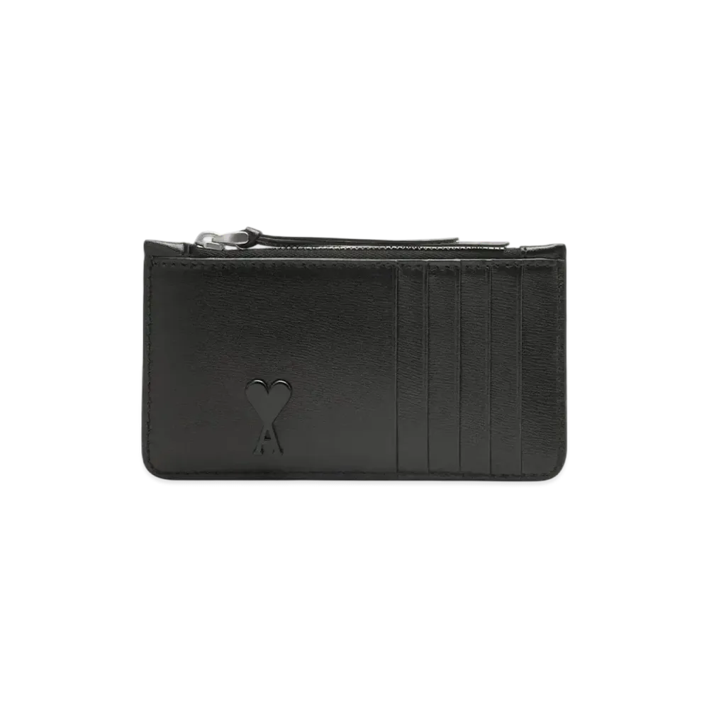 AMI PARIS Leather Zip Card Holder "Black"