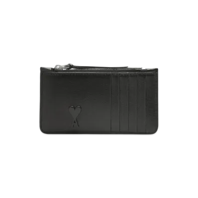 AMI PARIS Leather Zip Card Holder "Black"