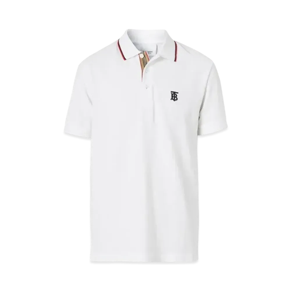 Burberry Men's Icon Stripe Placket Cotton Pique Polo Shirt "White"