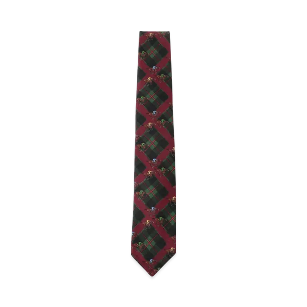 BEAMS Silk Tie Check Horses Print "Burgundy"