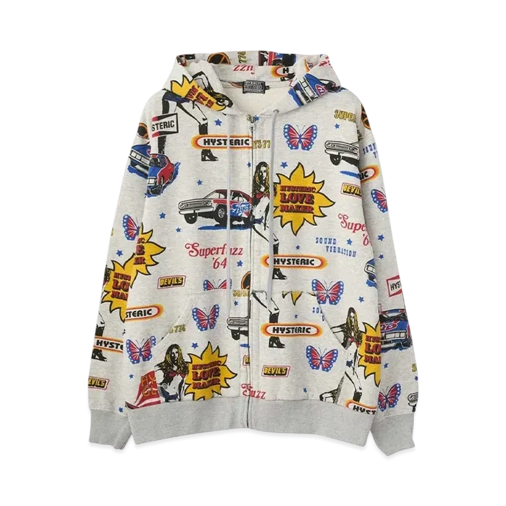HYSTERIC GLAMOUR Love Maker Pattern Hoodie "Gray"