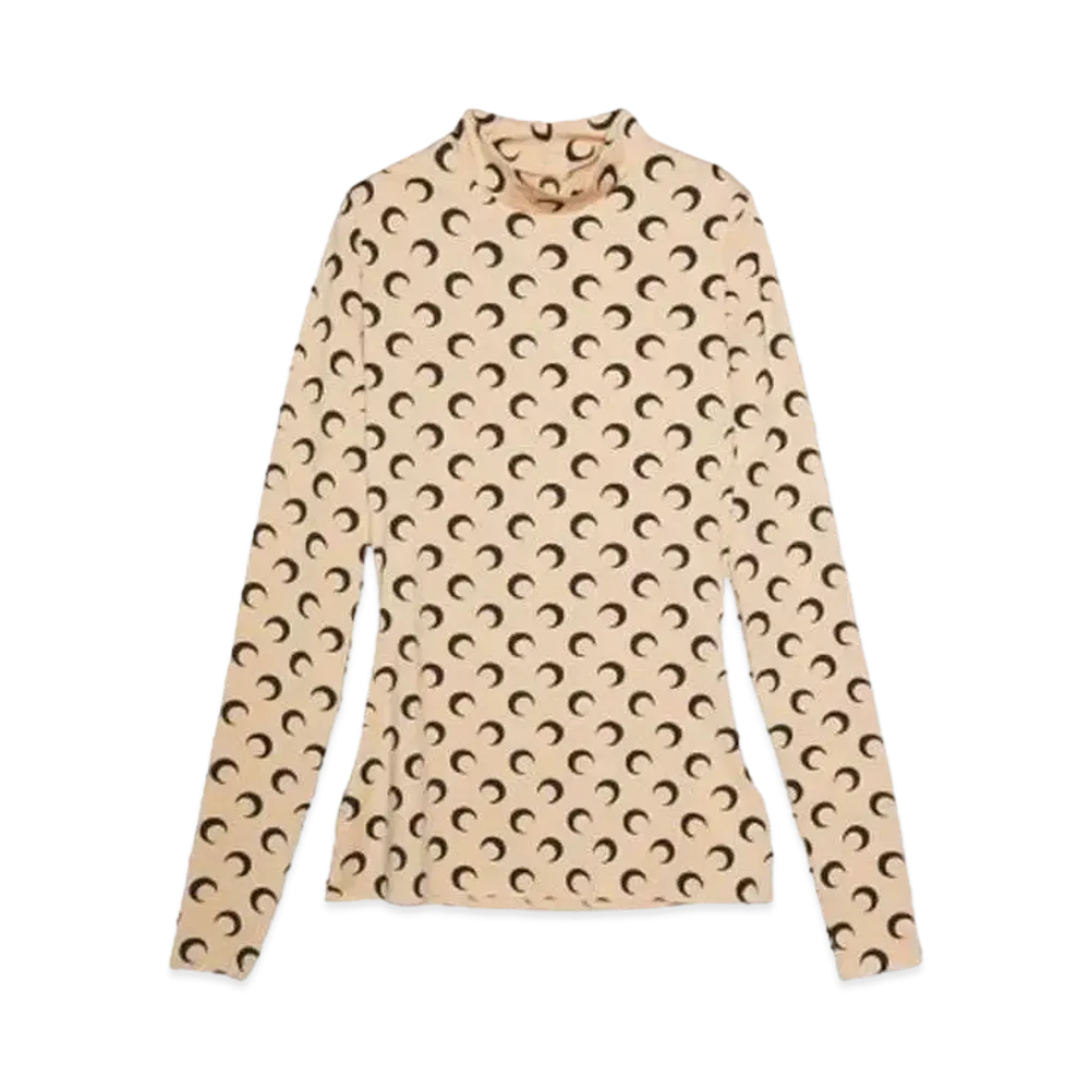 Marine serre MOON PRINTED JERSEY SECOND SKIN HIGHNECK TOP (24AW) "TAN"