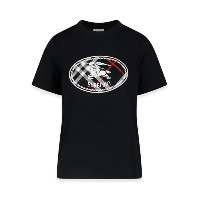 Burberry Women's Check Knight Stamp Cotton T-Shirt "Black"