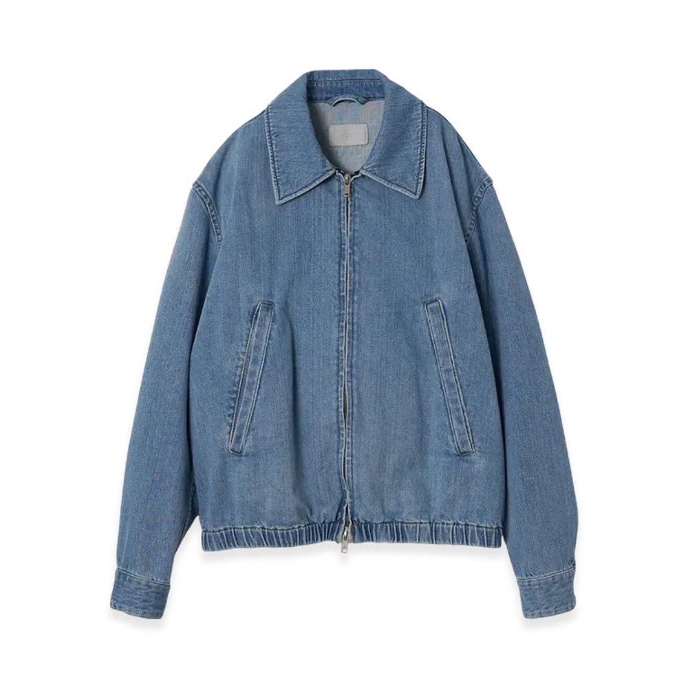 YOKE 12OZ Cotton Bleached Denim Front Zip Blouson "Light Indigo"