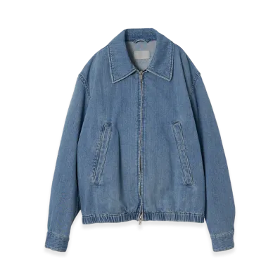 YOKE 12OZ Cotton Bleached Denim Front Zip Blouson "Light Indigo"