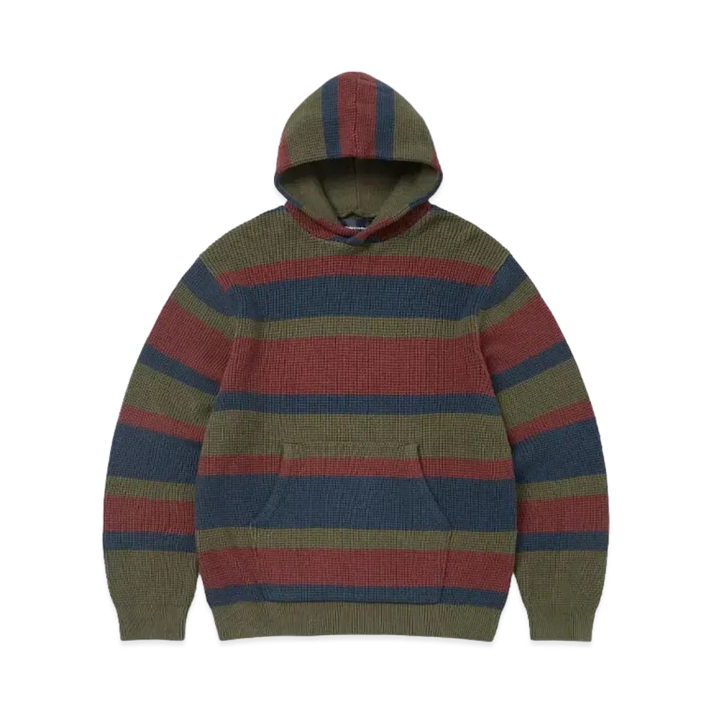 thisisneverthat Striped Waffle Knit Hoodie "Olive"