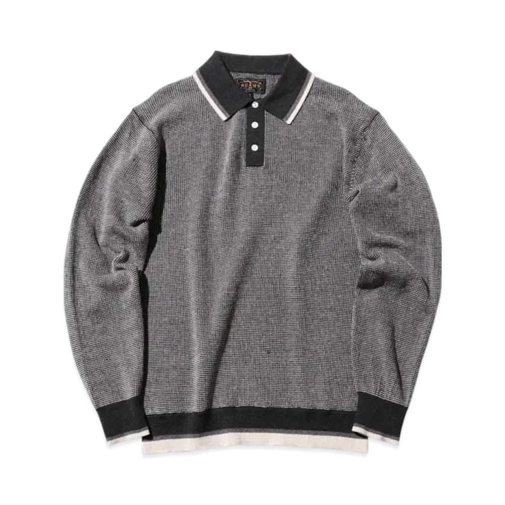BEAMS Knit Polo Collar Line "ChacoalGray"