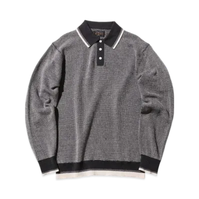 BEAMS Knit Polo Collar Line "ChacoalGray"