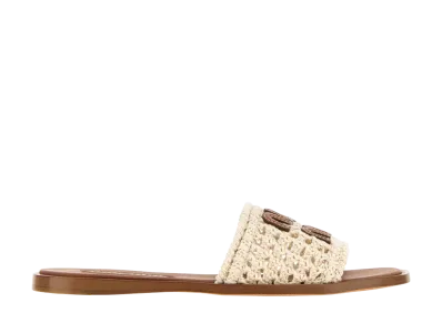 MIU MIU Women's Crochet and Leather Slides "Ivory"