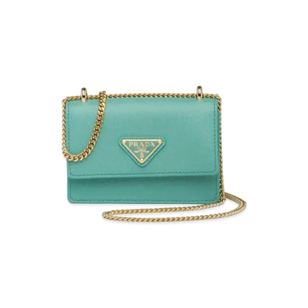 PRADA Saffiano Leather Card Holder With Shoulder Strap "Emerald Green"