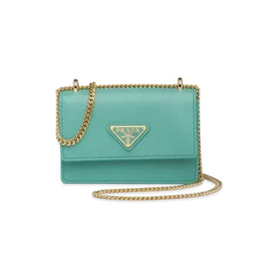 PRADA Saffiano Leather Card Holder With Shoulder Strap "Emerald Green"