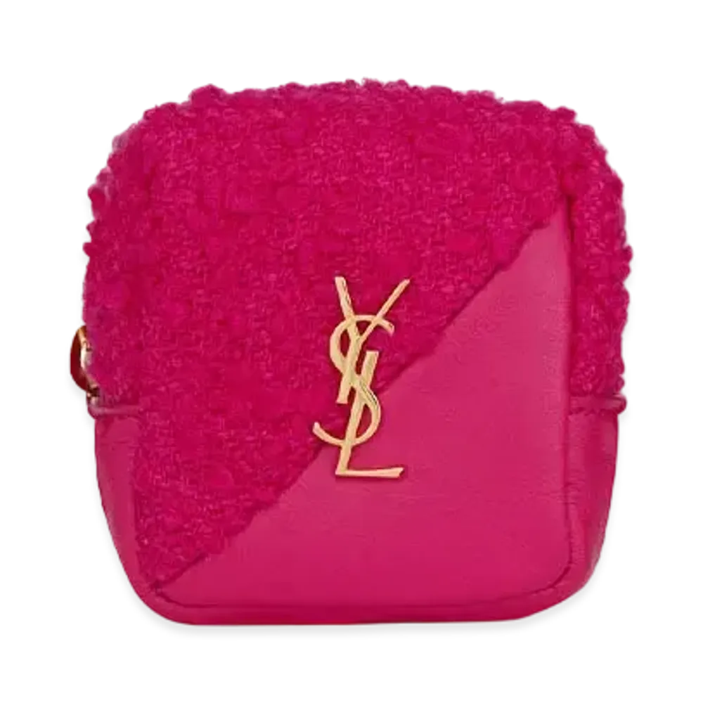 SAINT LAURENT Jamie Cube Charm In Boucle Tweed And Leather "Magenta"