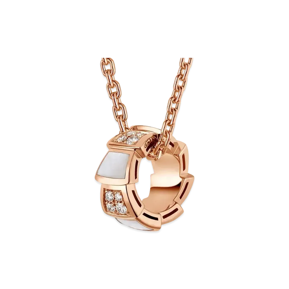 BVLGARI Serpenti Viper Diamond Mother of Pearl Necklace "White"