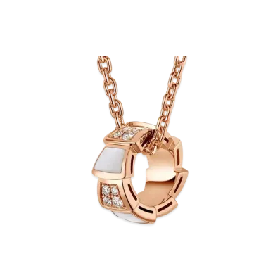 BVLGARI Serpenti Viper Diamond Mother of Pearl Necklace "White"