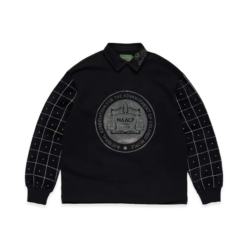DENIM TEARS NAACP Velvet Studded Long Sleeve Polo "Black"