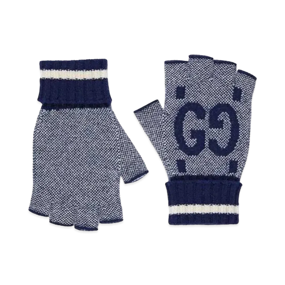 GUCCI GG Cashmere Fingerless Gloves "Navy/Ivory"