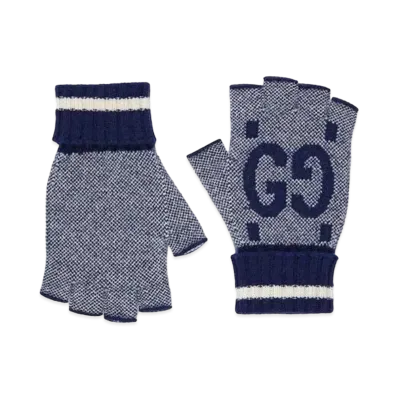 GUCCI GG Cashmere Fingerless Gloves "Navy/Ivory"