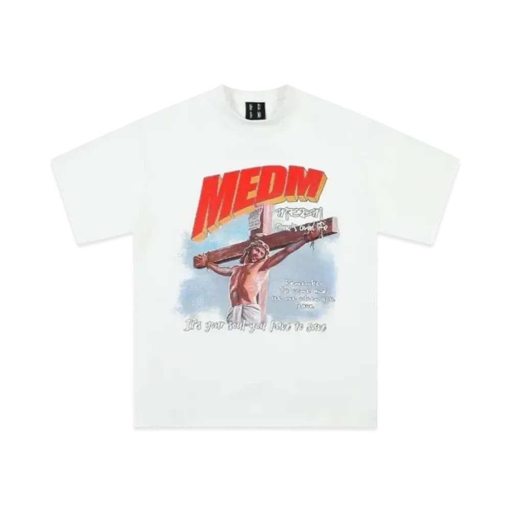 MR. ENJOY DA MONEY Jesus Sticker Diamond Printed Short Sleeves "White"