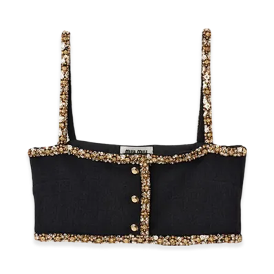 MIU MIU Women's Embroidered Tweed Top "Black"
