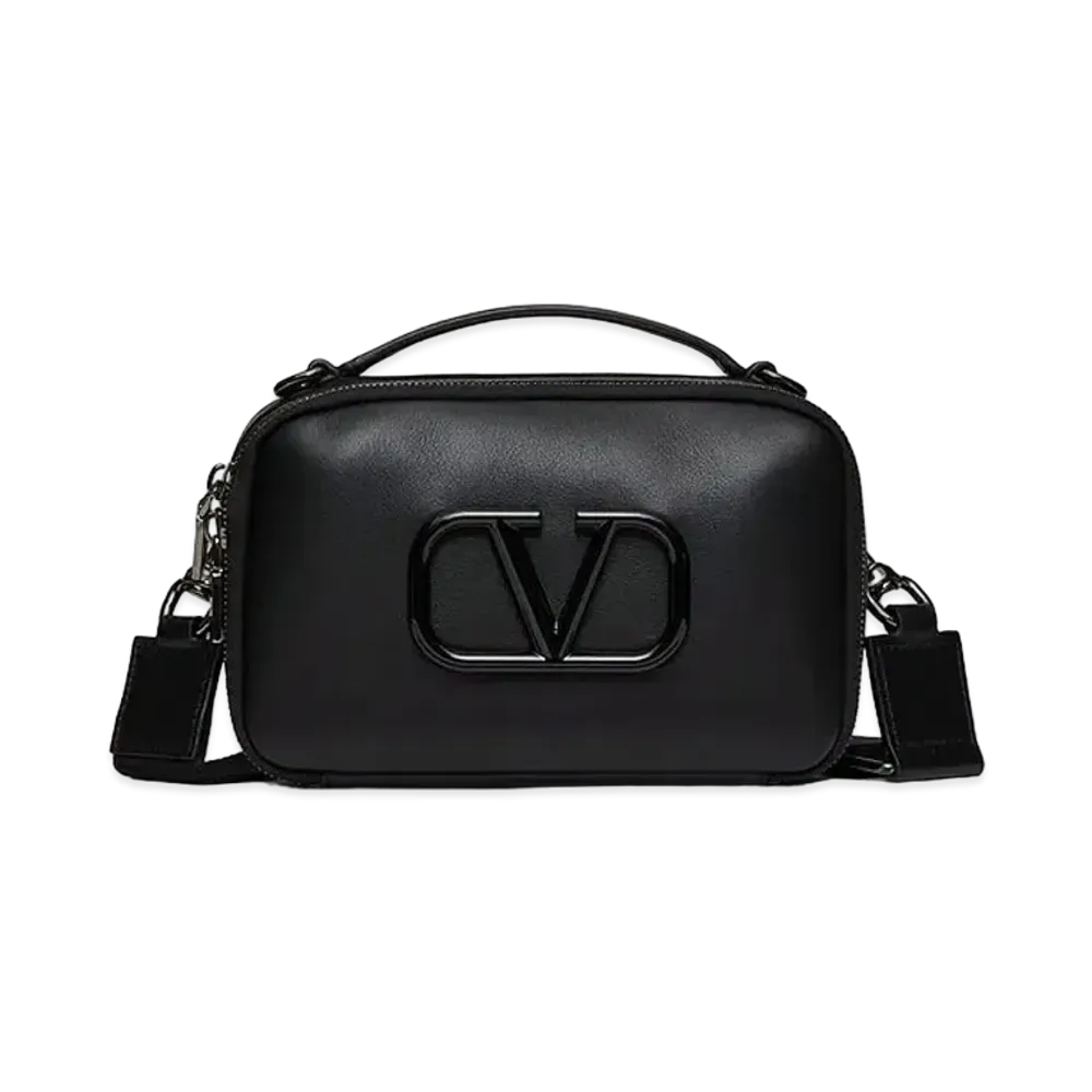 Valentino Lacquered V Logo Signature Leather Crossbody Bag "Black"