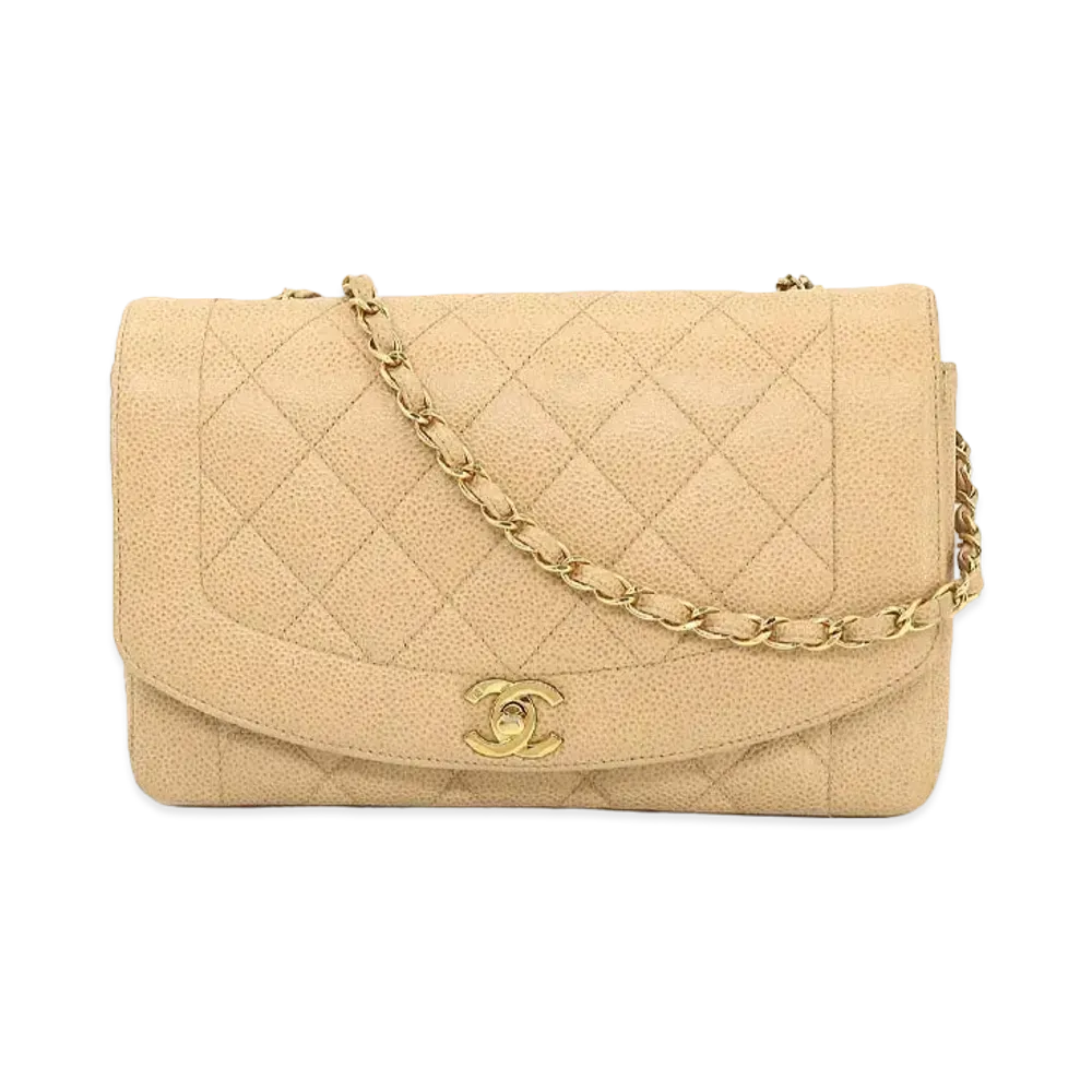 CHANEL Matelasse Diana Flap 25 Chain Shoulder Caviarskin "Beige"