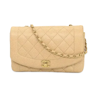 CHANEL Matelasse Diana Flap 25 Chain Shoulder Caviarskin "Beige"