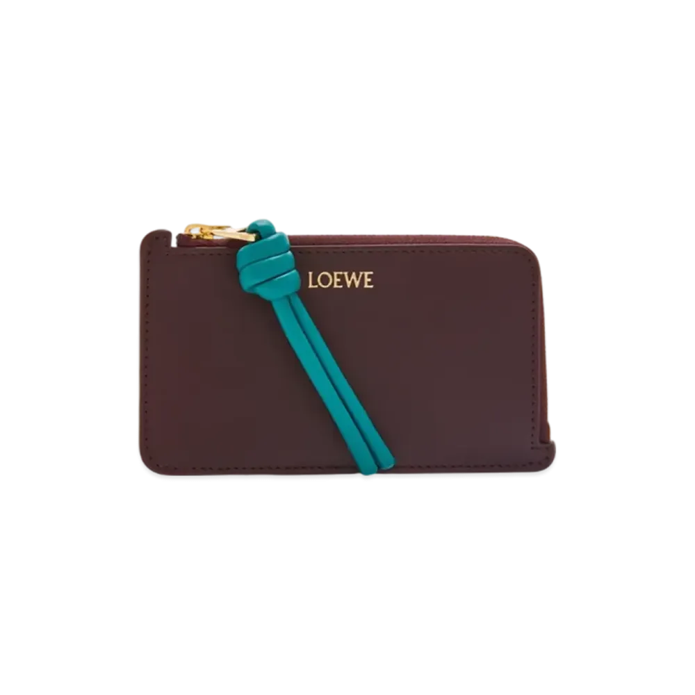 LOEWE Knot Coin Card Holder "Burgundy/Emerald"