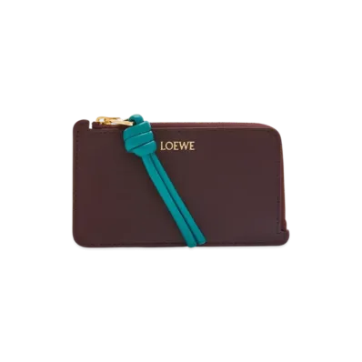 LOEWE Knot Coin Card Holder "Burgundy/Emerald"