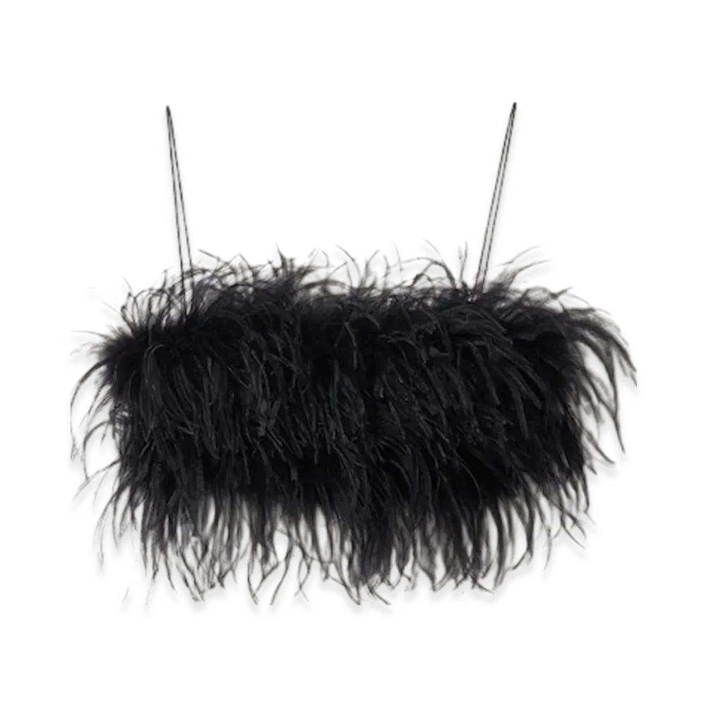 MIU MIU Women's Feather Trimmed Grain De Poudre Top "Black"
