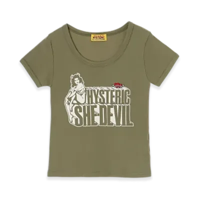 HYSTERIC GLAMOUR She Devil Heart Embroidered Mini T-Shirt "Khaki"