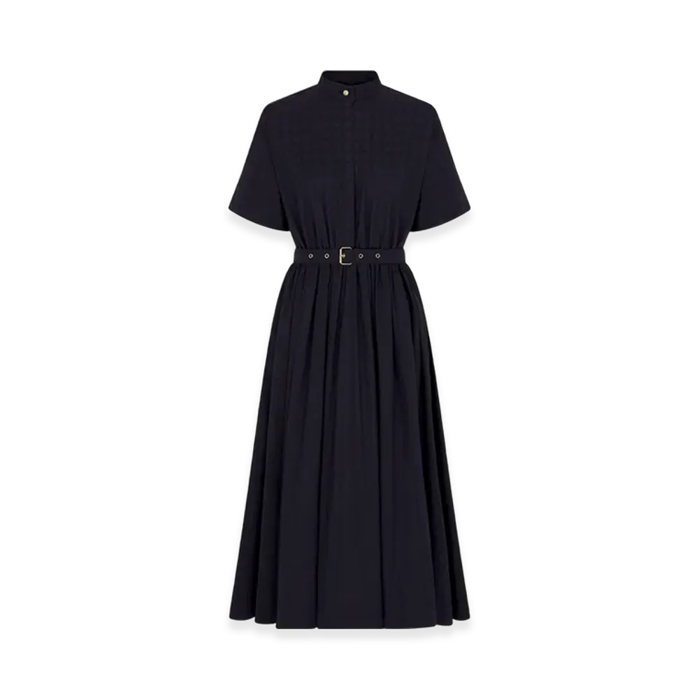 Dior Women's Mid-Length Belted Macrocannage Dress "Deep Blue"