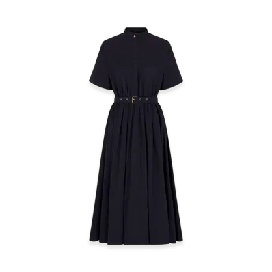 Dior Women's Mid-Length Belted Macrocannage Dress "Deep Blue"