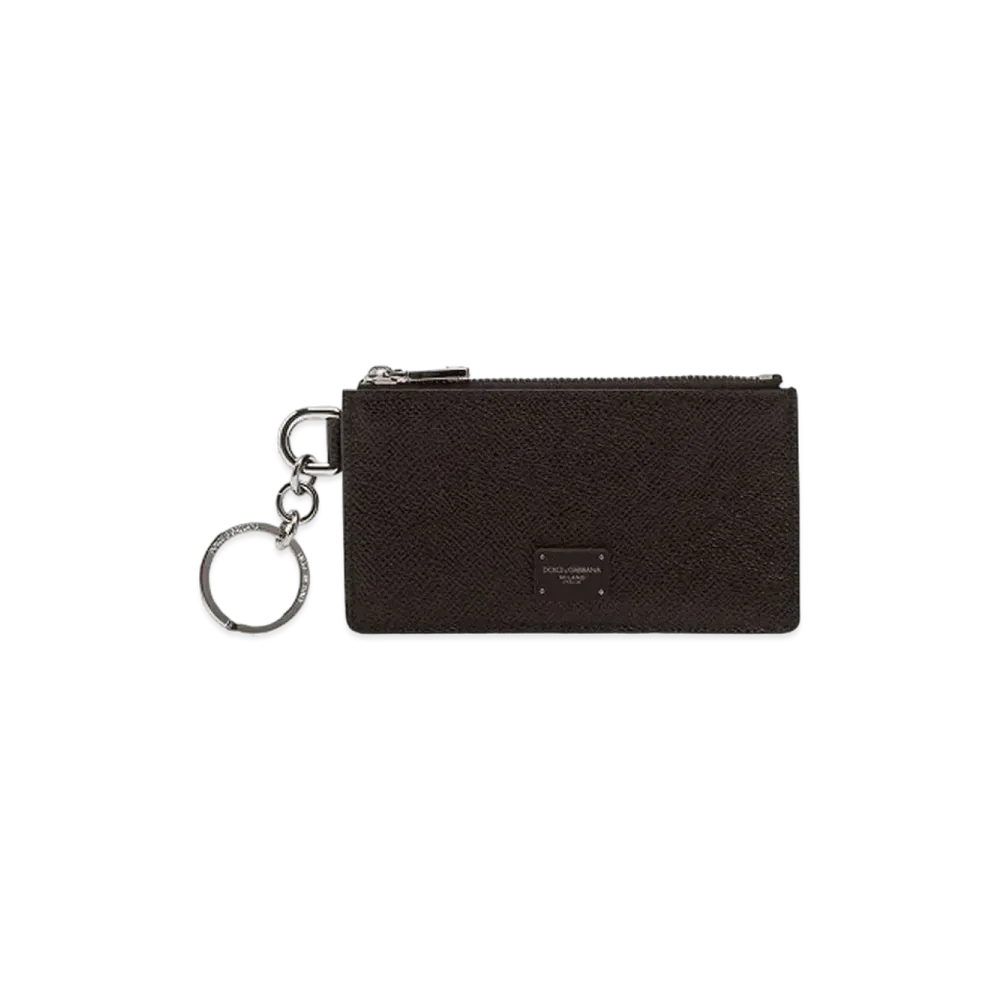 Dolce&Gabbana Card Holder Dauphine Calfskin Ring & Logo Plate "Black"