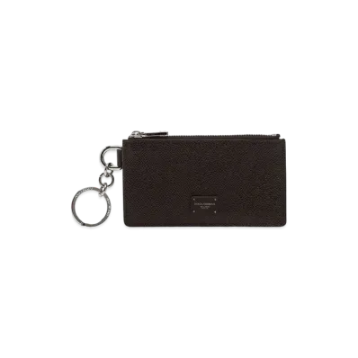 Dolce&Gabbana Card Holder Dauphine Calfskin Ring & Logo Plate "Black"