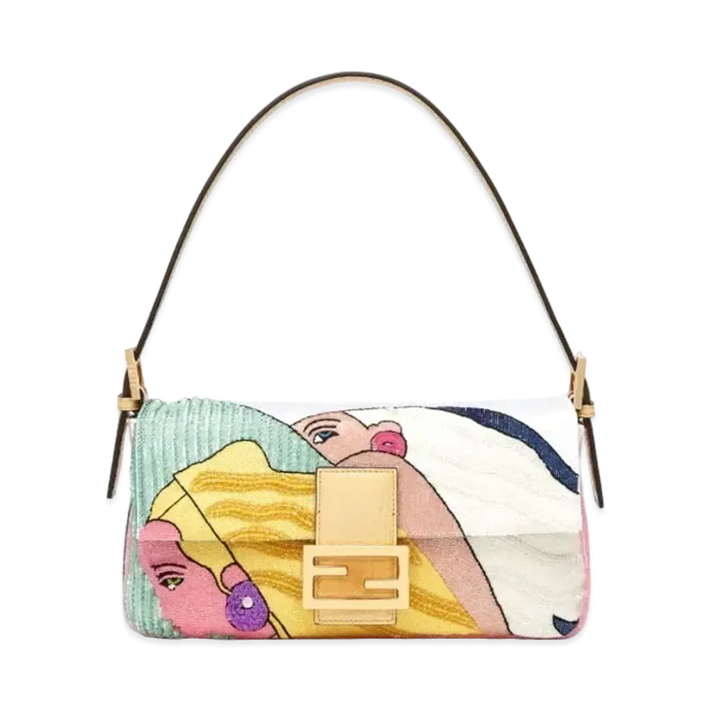 FENDI Baguette 1997 Satin Bag Beads Embroidery "Multicolor"
