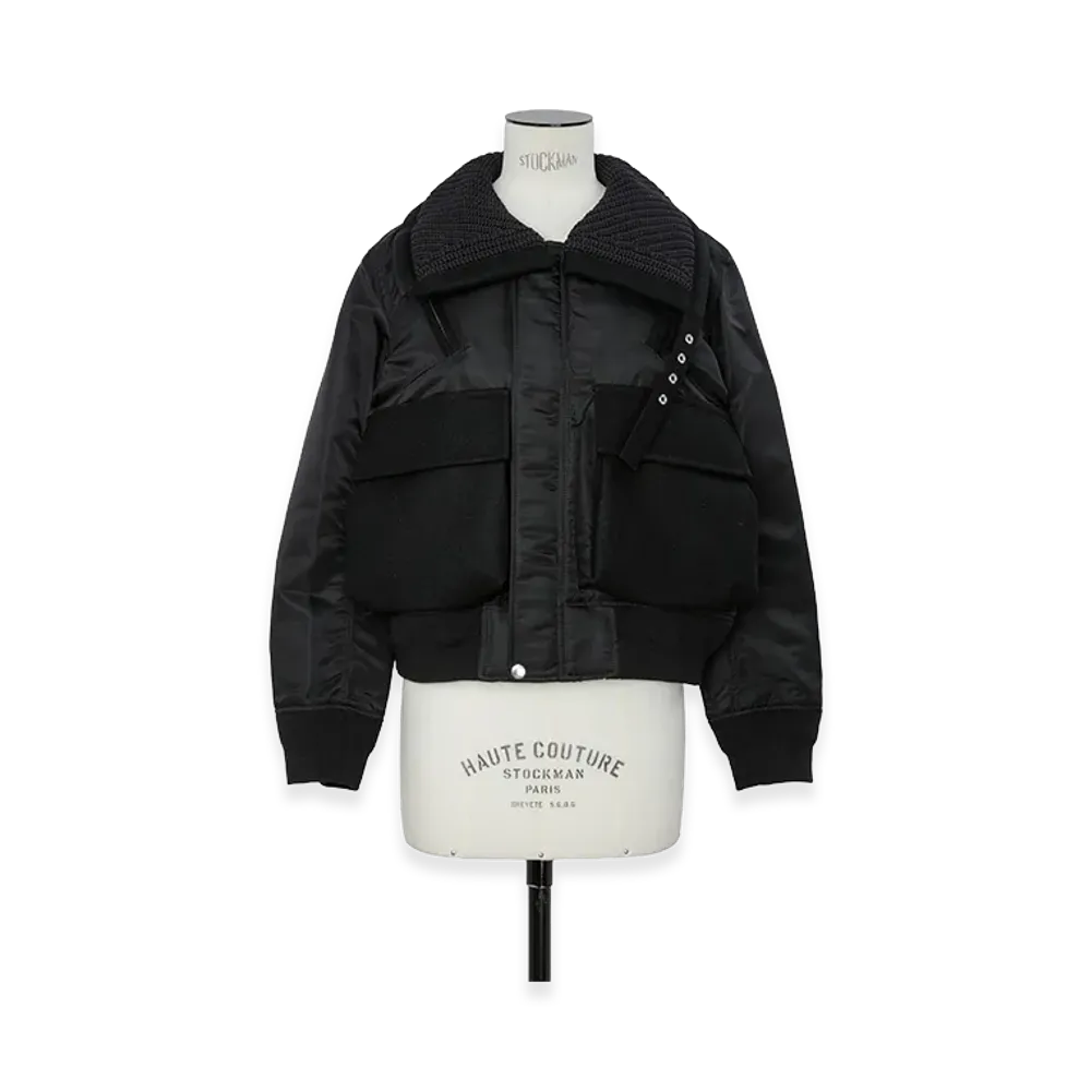 sacai Women's Nylon Twill x Wool Melton Blouson "Black"