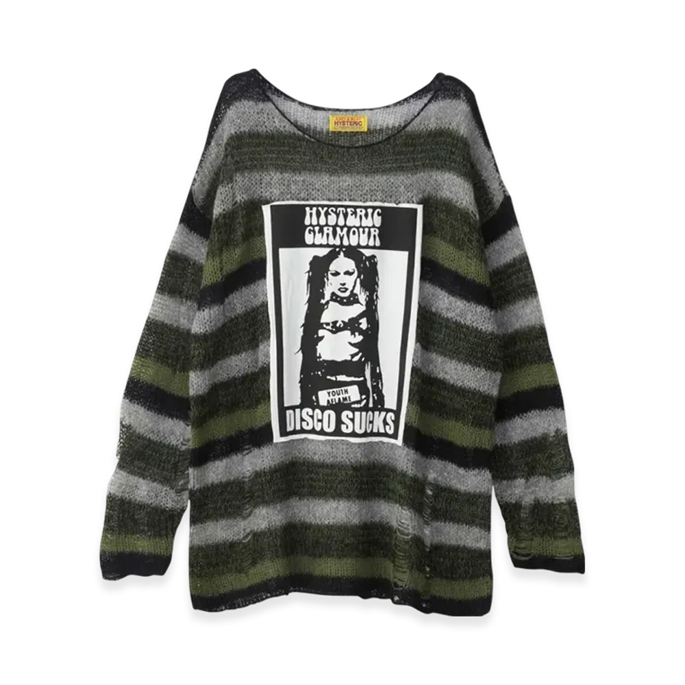 HYSTERIC GLAMOUR Disco Sucks Crash Oversized Sweater "Green"